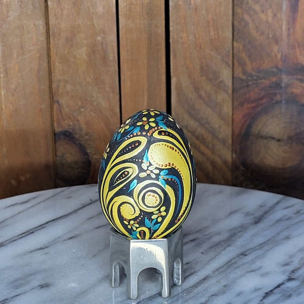 Handcrafted Yellow and Blue Decorative Egg - Picture 6 of 10
